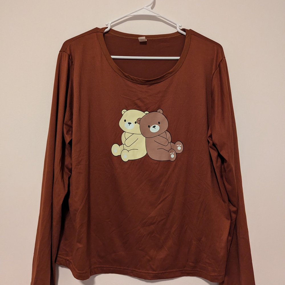 Brown Long Sleeve Shirt with Bear Print